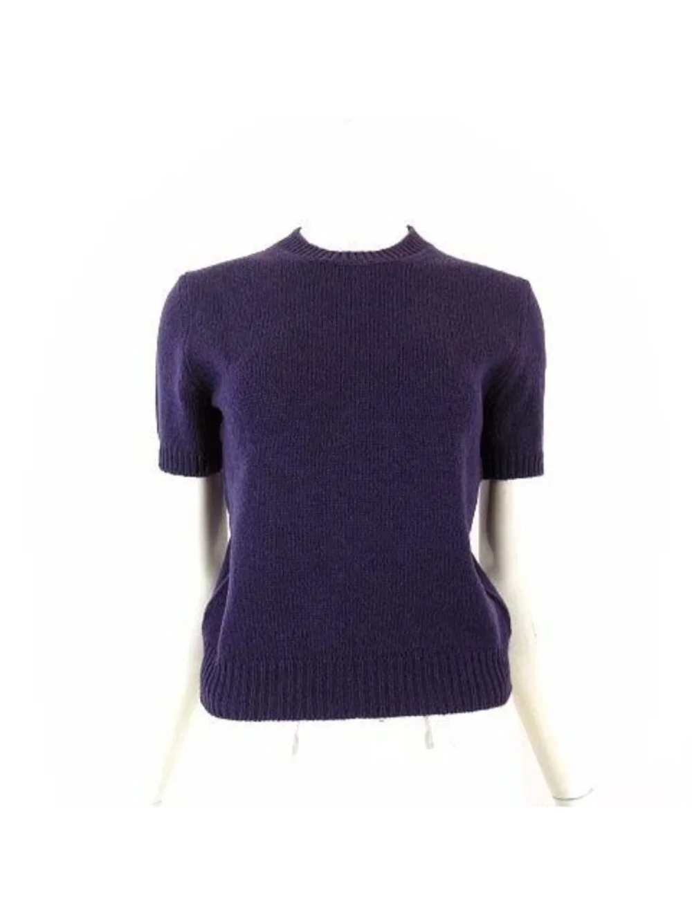 Prada Knit Sweater Short Sleeve Triangle Back Logo Wool M Purple 40